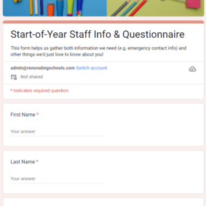 Start of Year Staff Questionnaire 1