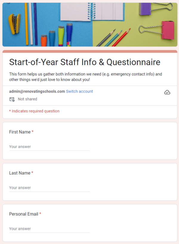 Start of Year Staff Questionnaire 1